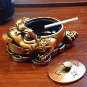 创意浮雕招财带盖烟灰缸大号个性 新古典办公客厅书房摆件工艺礼品