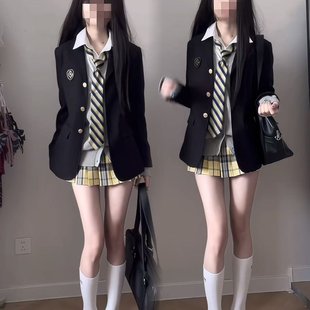 全套秋冬三粒扣女学院风校供外套 格裙开衫 jk制服西服套装 西装