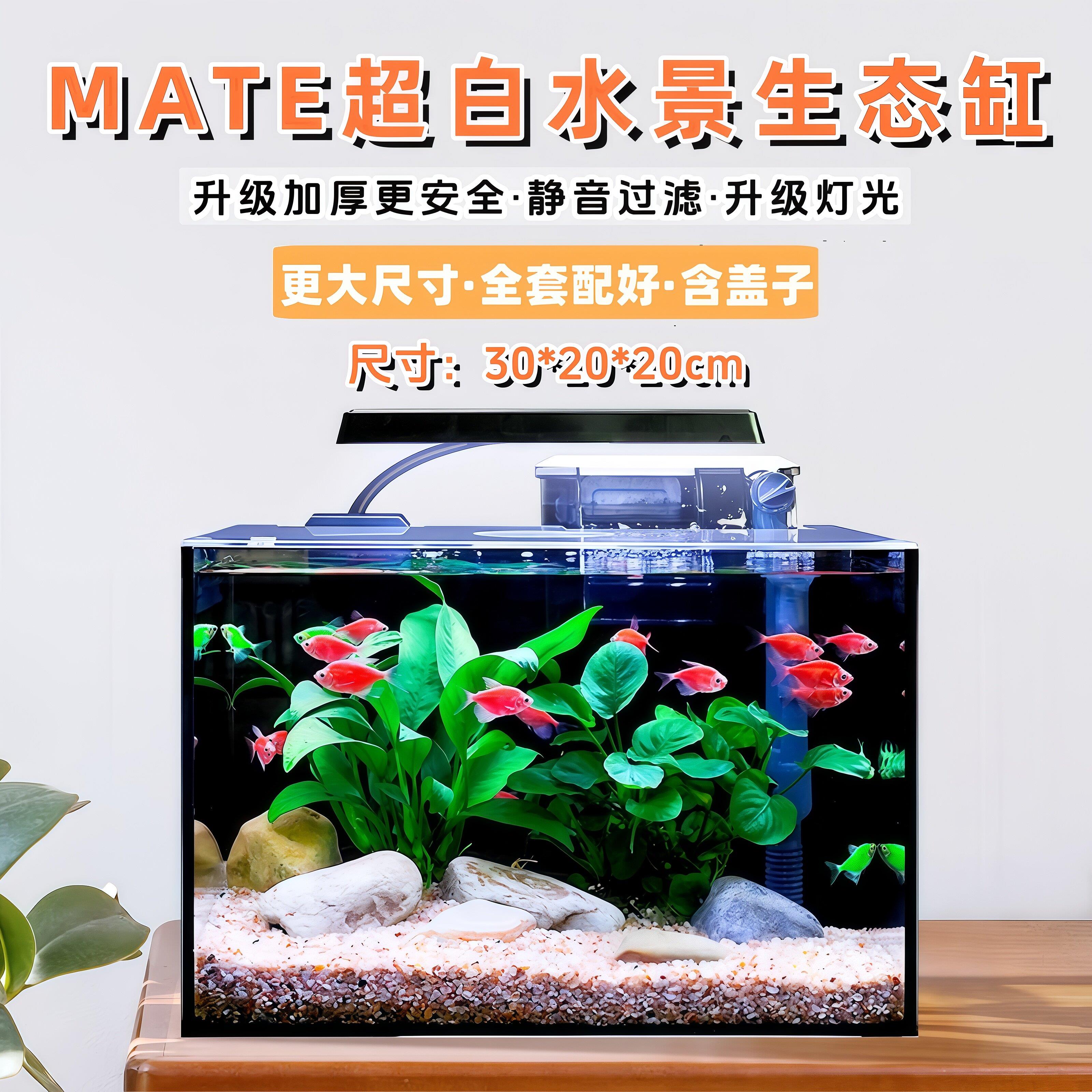 鱼缸客厅家用小型生态水景缸超白玻璃缸水草缸桌面观赏鱼缸溪流缸