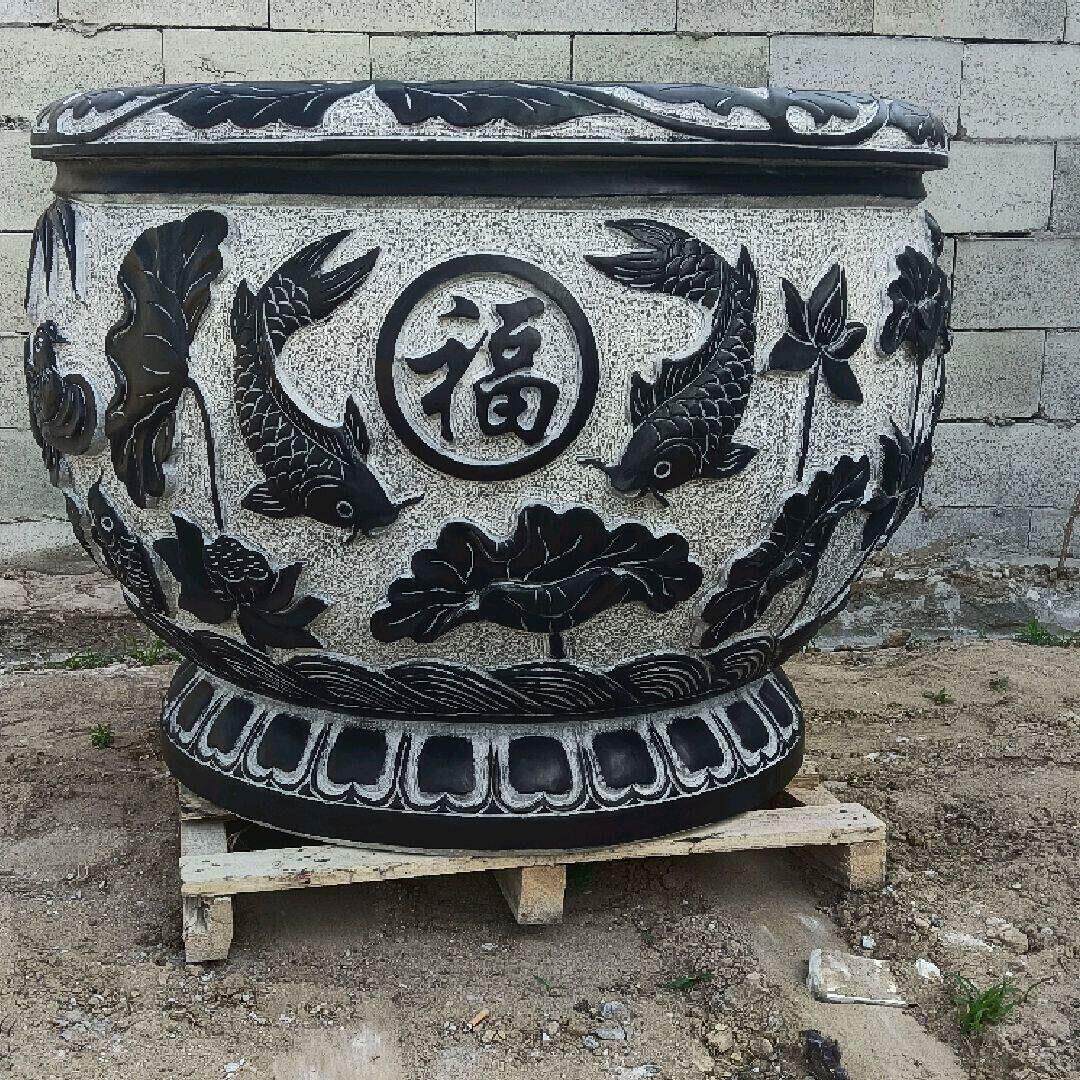 庭院大缸旺宅鱼缸花盆养鱼池风水大缸旺宅纯天然青石大缸圆形石缸