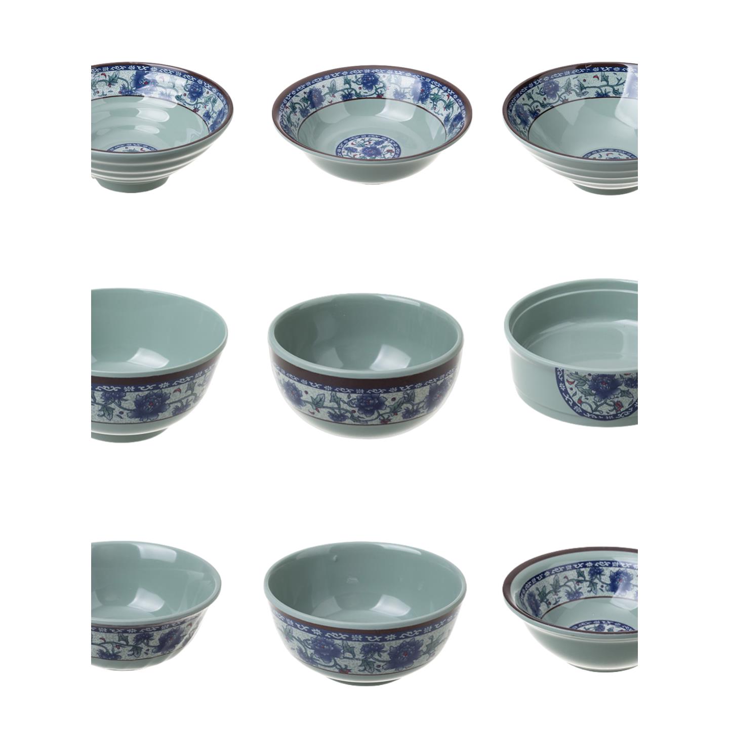 中国覆古怀旧老式餐厅三聚氰胺餐具10件青花瓷饭碗商业塑料汤面碗