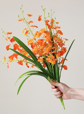 仿真带叶跳舞兰文心兰假花客厅摆件花瓶插花茶几餐桌装饰绢花花卉