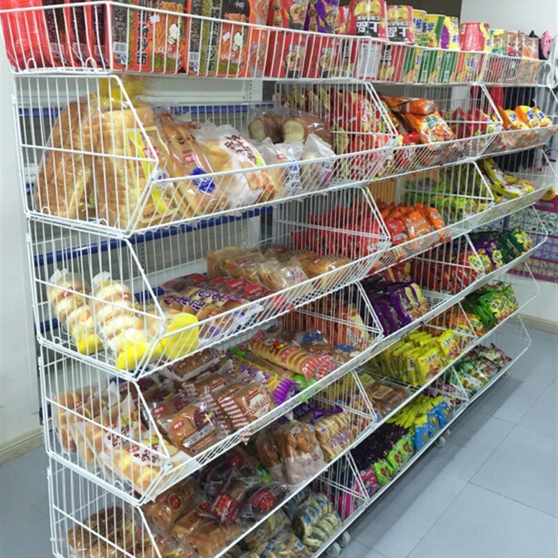 超市货架斜口篮零食货架药店促销架便利店食品叠笼玩具展示架移动