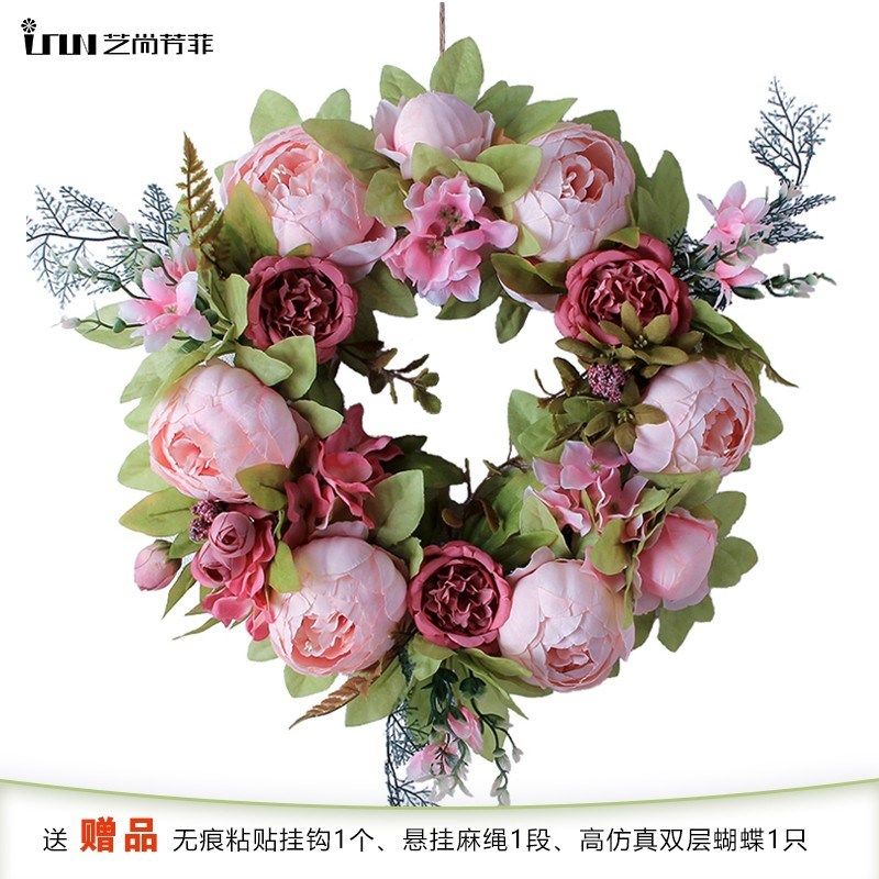 牡丹花环挂壁仿真花壁挂门楣花婚庆花摄影道具家居卧室客厅装饰品