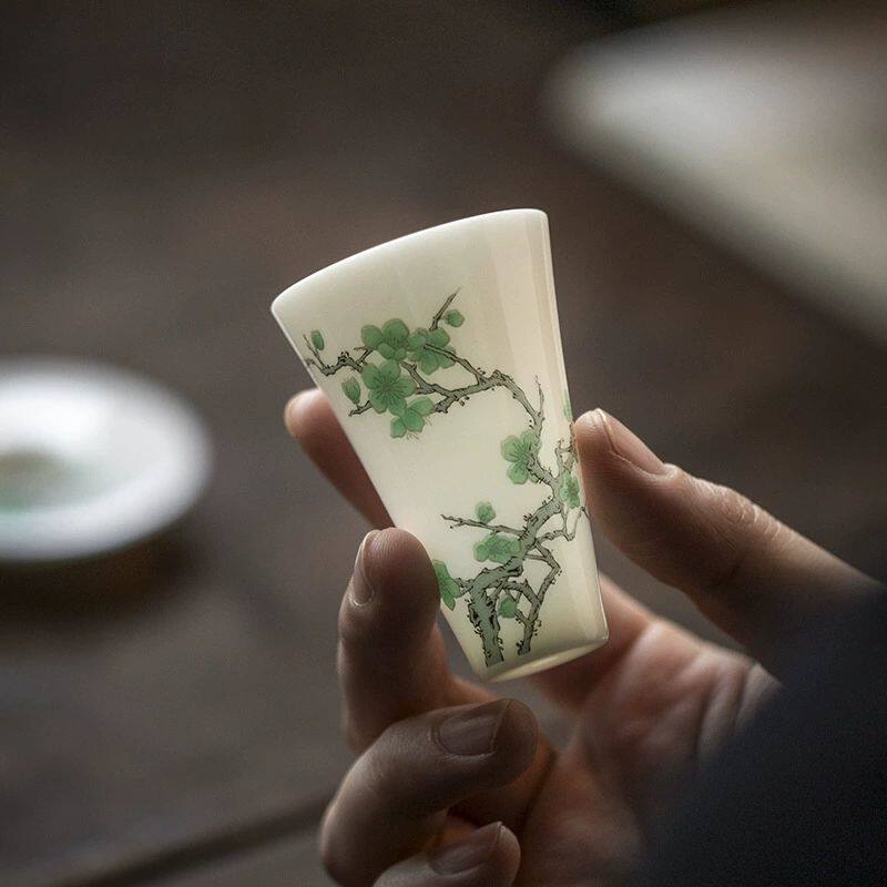 白瓷手绘功夫茶具茶杯主人杯单杯中式陶瓷品茗杯闻香杯品茶杯套装