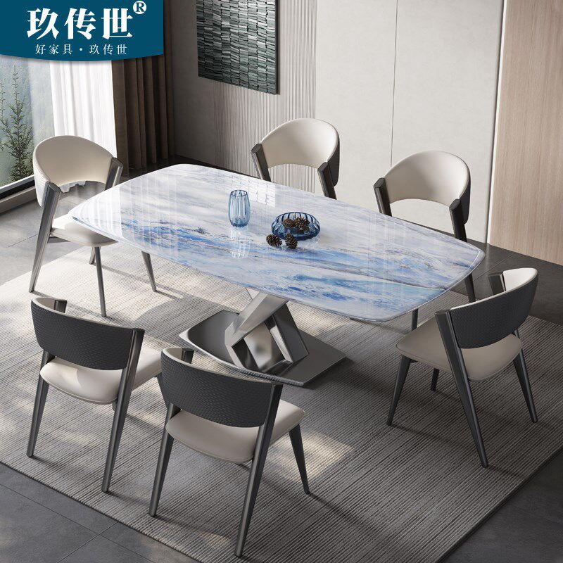 高端不锈钢超晶石餐桌家用小户型天然大理石西餐桌微晶石奢石桌子,住宅家具,大理石餐桌,淘宝优惠券,粉丝福利购,淘宝优惠卷