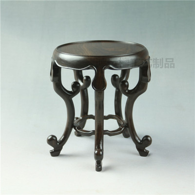 红木圆形花几花瓶摆件实木底座 茶壶盆景玉石古玩木底座架子木雕