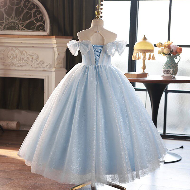 女童礼服轻奢小众高端儿童钢琴演奏公主裙蓝色生日主持人演出服夏