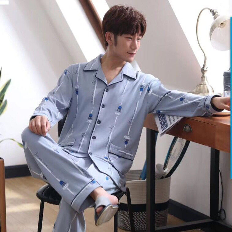 春秋季睡衣男士长袖纯棉中老年爸爸套装春天男款全棉加大码家居服