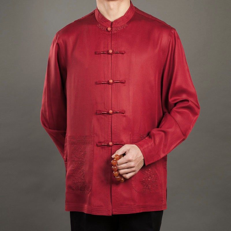 男士唐装新款长袖衬衫 中式男装春秋装盘扣上衣 中老年民族服装男,男装,唐装,淘宝优惠券,粉丝福利购,淘宝优惠卷