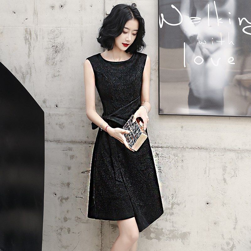 晚礼服女宴会气质黑色平时可穿轻奢小众高端高级感主持人连衣裙