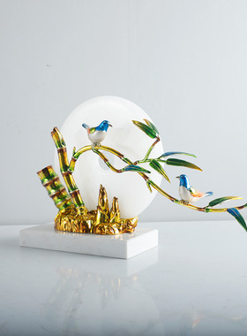 新中式摆件玉石平安扣大理石玄关酒柜禅意书房客厅家居装饰品软装