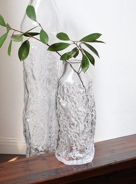 OOOOH侘寂风冰纹玻璃落地大花瓶马醉木吊钟枝条水培大号花瓶摆件