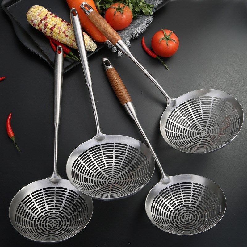 304漏勺加厚不锈钢大号沥水捞篱酒店用品网漏火锅捞面木柄大捞勺,厨房/烹饪用具,漏勺/滤网勺,淘宝优惠券,粉丝福利购,淘宝优惠卷
