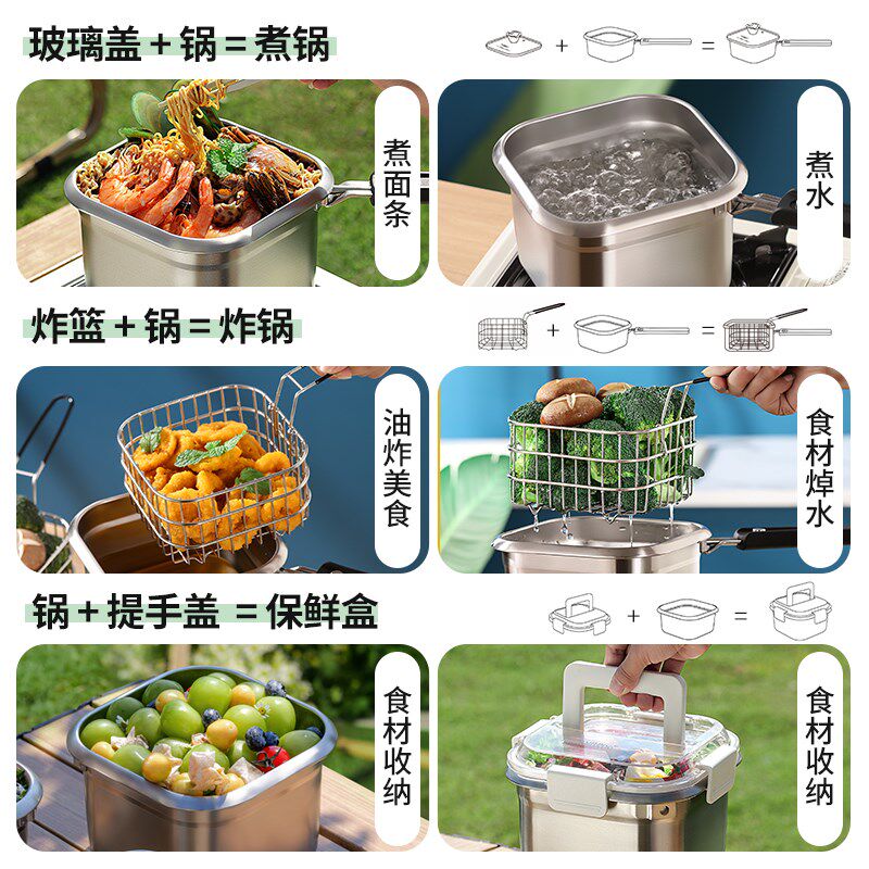 米膳葆不锈钢保鲜盒露营多功能省油迷你炸串炸薯条炸猪油小奶锅