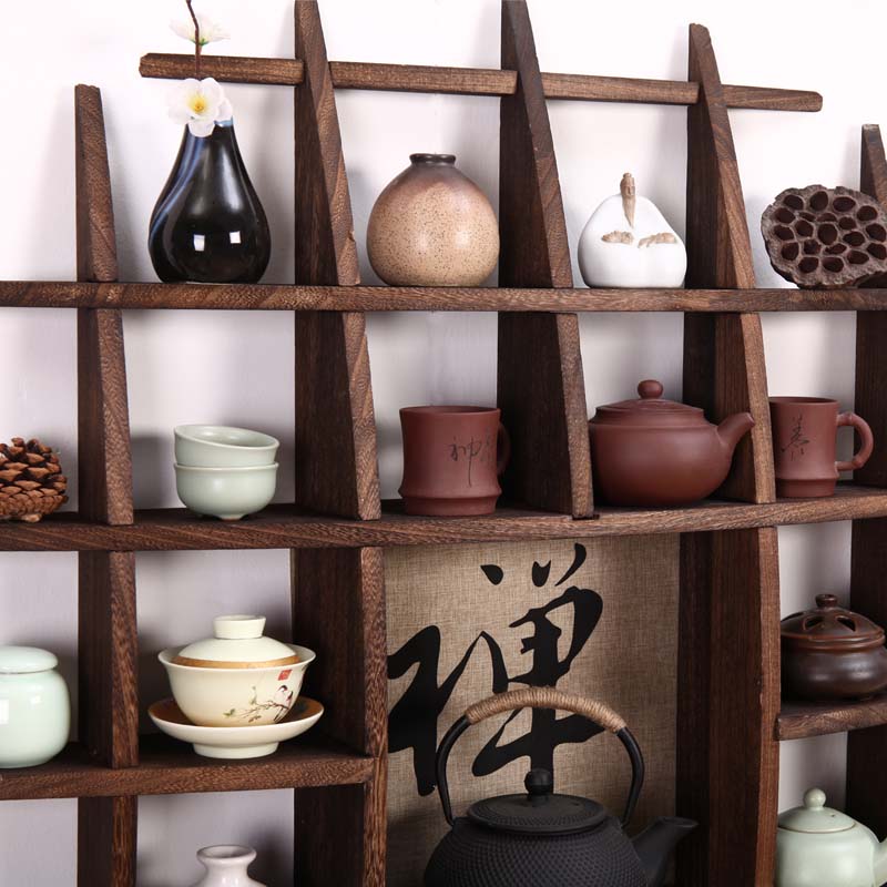 实木小博古架多宝阁古董架仿古茶架紫砂茶壶架子中式挂壁式挂墙上