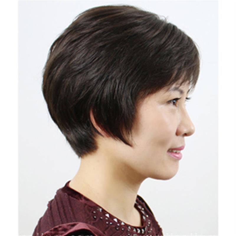 中老年人假发女短发送妈妈款假发轻薄透气短直发真人发丝假头发套