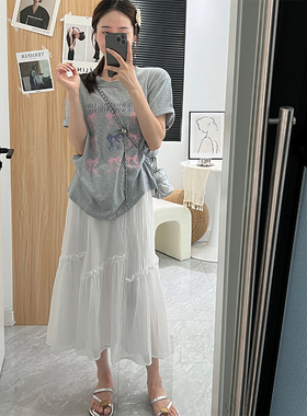 momo大姐姐夏季新款白色半身裙女小个子百褶裙雪纺裙设计感a字裙