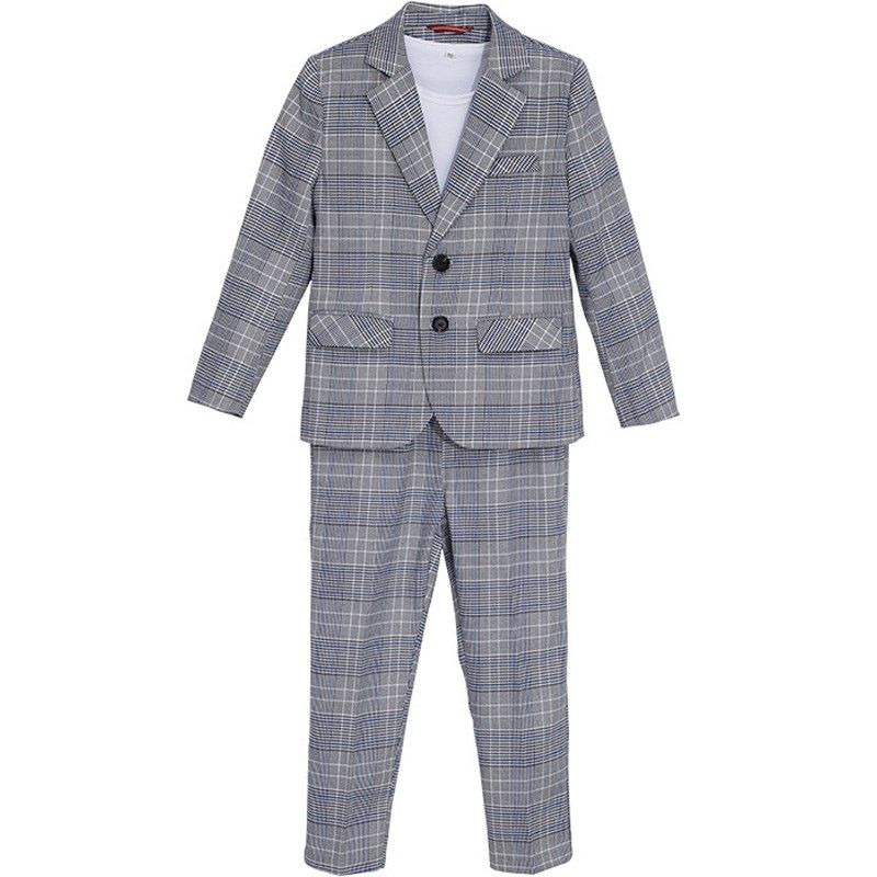 儿童西装套装男童高端礼服英伦风休闲格子小西服花童主持人表演服