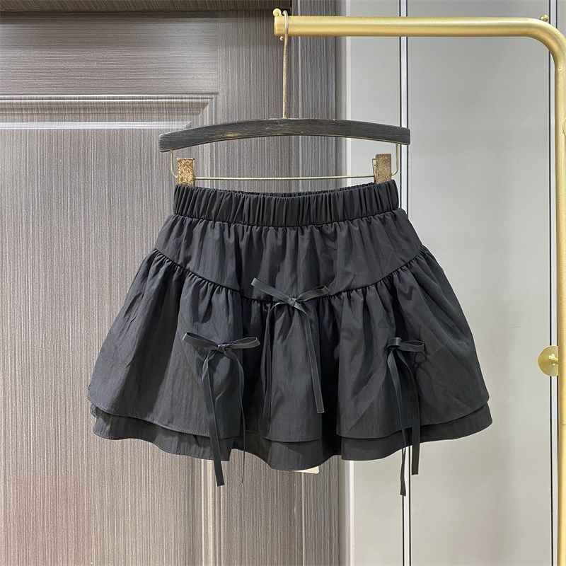 蝴蝶结设计感抽褶半身裙2024夏季新款法式蓬蓬蛋糕裙高腰A字短裙,女装/女士精品,半身裙,淘宝优惠券,粉丝福利购,淘宝优惠卷