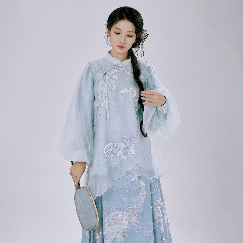 月渺境[清波灵鱼]马面裙套装女2025新款明制汉服成人新中式半身裙