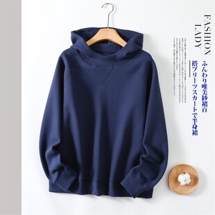 秋冬德绒长袖连帽防风卫衣保暖加厚绒上衣女内搭T恤宽松帽衫外套