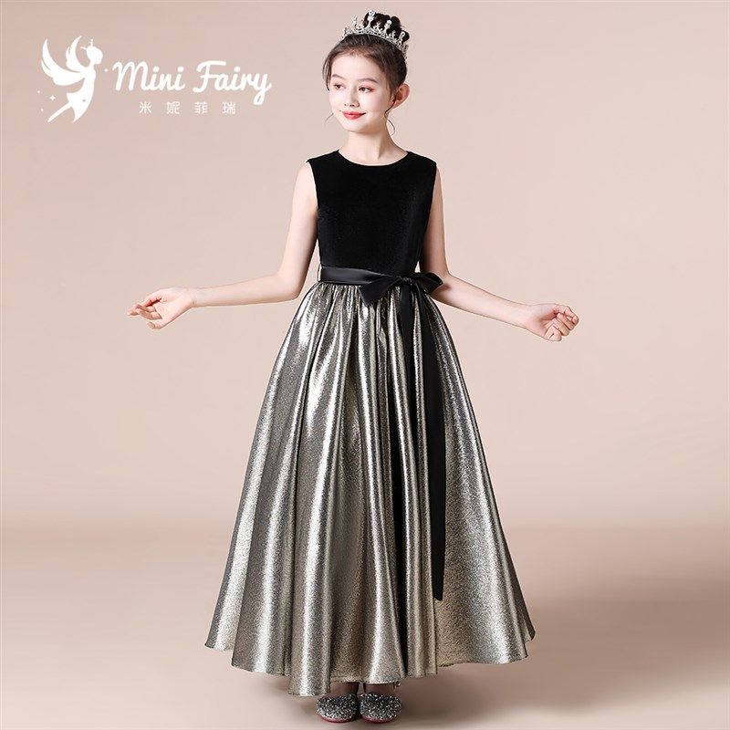 小仙女儿童礼服小提琴演出服管弦乐演奏礼服女童黑色礼服长裙高端