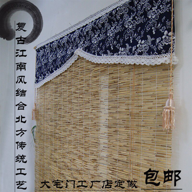 精品白线芦苇帘子草帘子装修帘遮阳帘竹帘窗帘卷帘吊顶墙面装饰帘