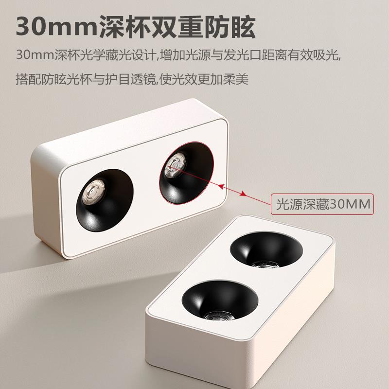 禾品超薄明装双头斗胆灯无主灯客厅射灯照明卧室智能防眩两孔筒灯