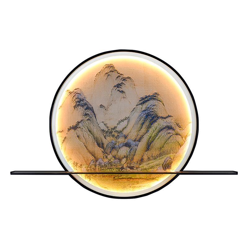灯光画新中式圆形电表箱壁灯玄关挂画茶室禅意挂件置物架装饰画