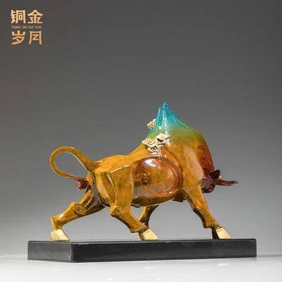 《开山立业》铜金岁月黄铜牛摆件工艺品铜器家居客厅装饰开业礼品