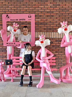 户外卡通网红猫玻璃钢雕塑商场游乐场装饰品网红拍照落地大型摆件