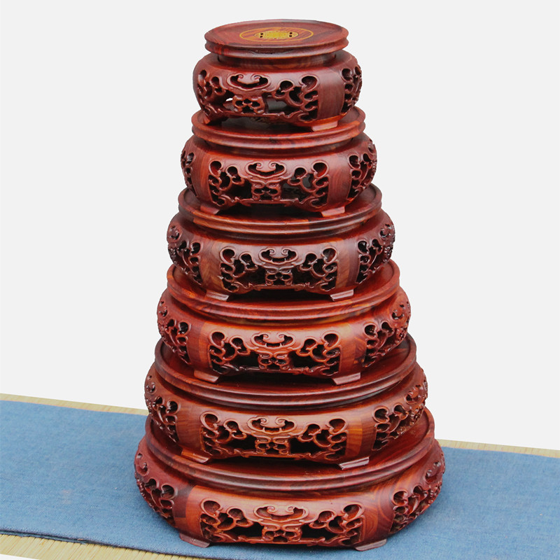 红酸枝实木雕圆形底座佛像工艺品花盆盆景鱼缸奇石头展示旋转底座