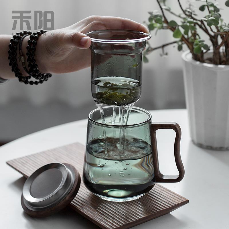 禾阳 耐热玻璃泡茶杯家用简约日式办公杯茶道杯茶水分离过滤水杯
