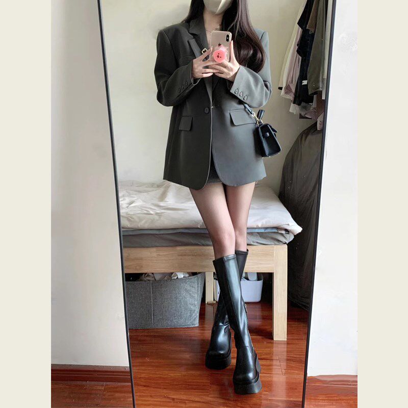 小众高级设计感气质宽松休闲显瘦西服灰色小个子西装外套女春秋装