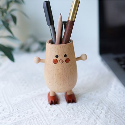Joe的小作坊/小鸡桌面花器摆件实木创意可爱手作香薰干花水培礼物
