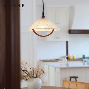 物设法式复古麻绳吊灯日式极简伸缩餐厅灯中古原木餐桌升降灯