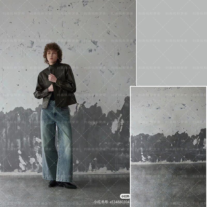 灰色墙面纹理破墙影楼写真摄影背景3d立体斑驳墙面创意拍照背景纸