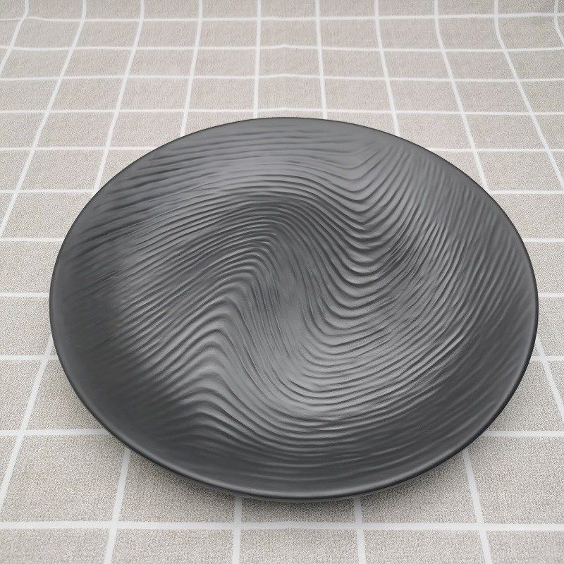 火锅配套密胺磨砂创意黑色S纹西餐圆菜盘日韩料理碟烤肉炒饭平盘,餐饮具,盘,淘宝优惠券,粉丝福利购,淘宝优惠卷