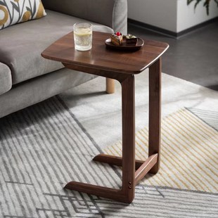 北美黑胡桃C型边几懒人桌电脑桌家用沙发边几穿插