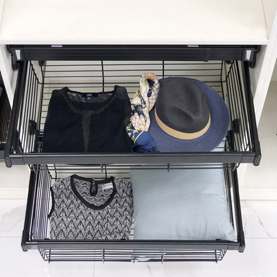 米司库衣柜拉篮抽屉式衣帽间收纳储物篮伸缩裤架家用推拉衣物黑色