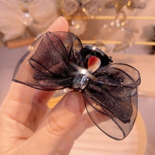 蝴蝶结发夹女小号刘海头发夹子2023新款高级感抓夹网纱镶钻发抓