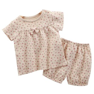 夏季女童家居服女宝宝睡衣婴儿短袖碎花苞短裤套装双层棉纱布儿童