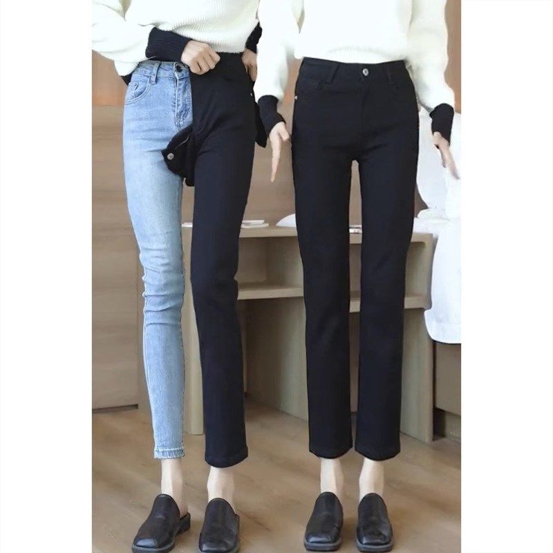 黑色显瘦直筒牛仔裤女秋季梨形身材大码胖mm高腰小个子九分烟管裤,女装/女士精品,大码裤装,淘宝优惠券,粉丝福利购,淘宝优惠卷