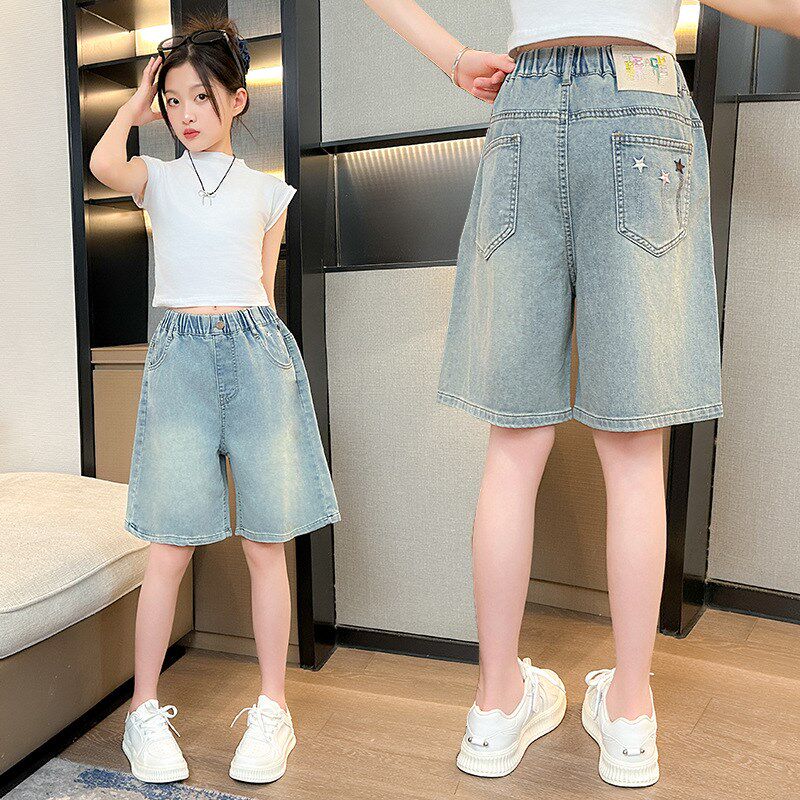 女童牛仔中裤2024新款夏季薄款五分裤中大童夏装短裤儿童外穿夏天