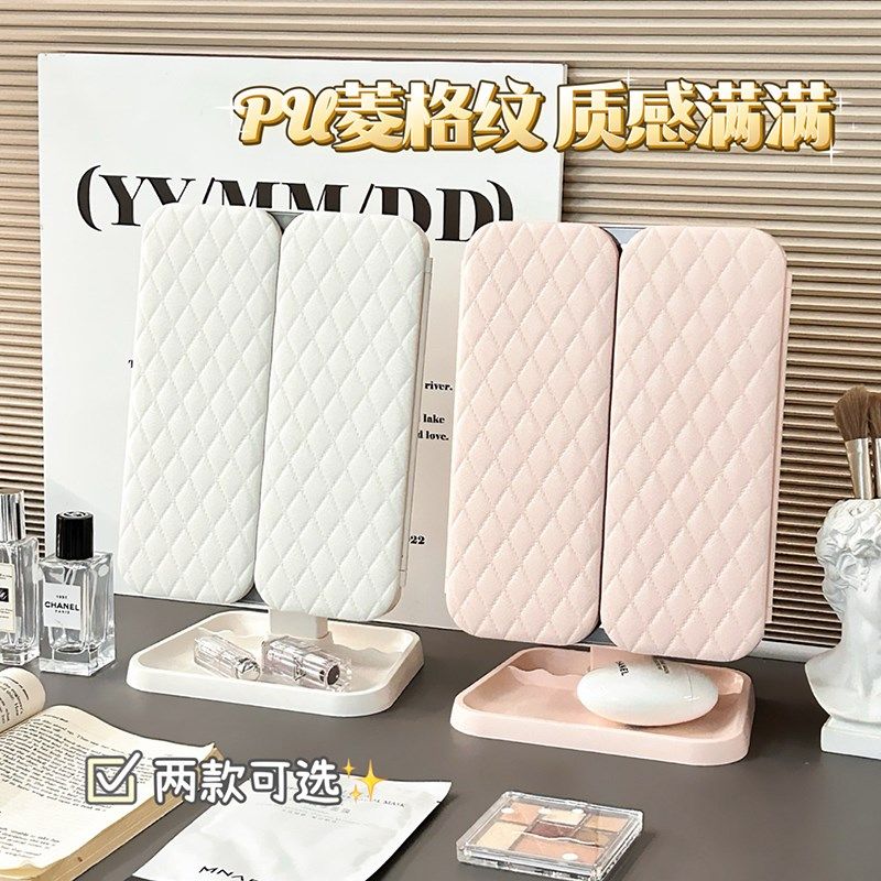 折叠led化妆镜带灯充电轻奢高级家用卧室桌面台式梳妆台补光镜子