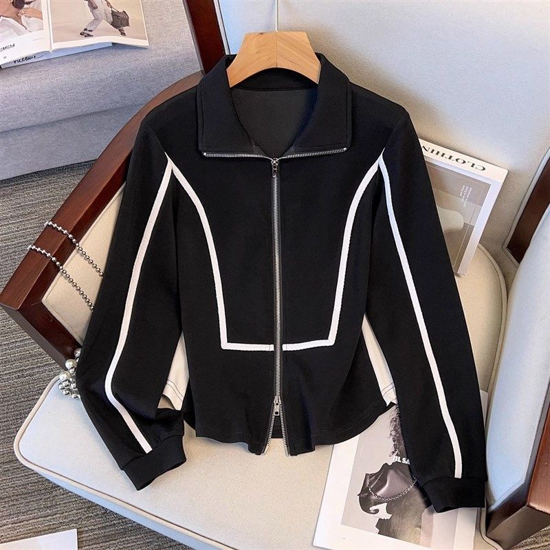 新款大码秋装新款遮肚显瘦高腰阔腿裤套装拉链宽松外套上衣胖mm女