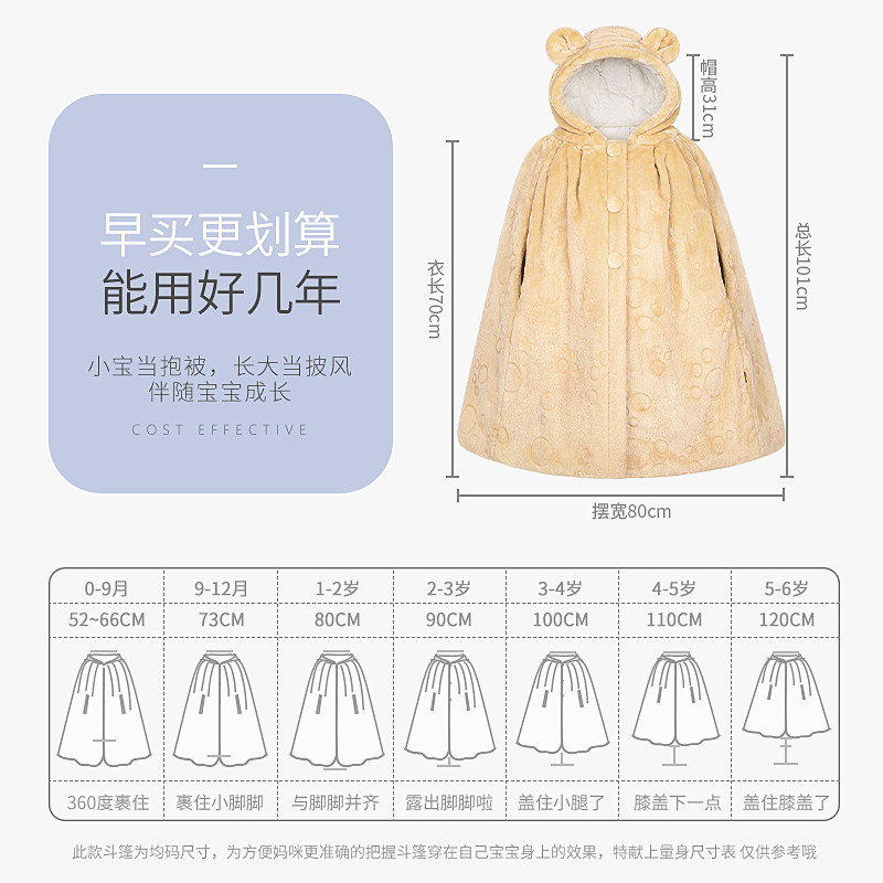 婴儿斗篷秋冬季外出挡风棉服幼儿女宝宝防风抱被女童儿童冬款披风