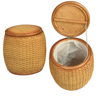 藤编收纳凳子储物凳可坐成人圆形矮凳腰鼓凳茶几凳组合小户型家用