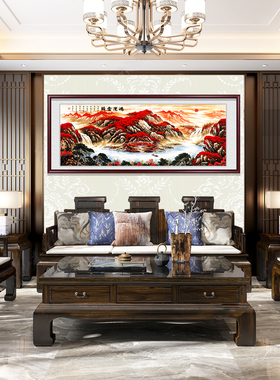 鸿运当头客厅挂画手绘山水画国画办公室装饰画靠山沙发背景墙壁画